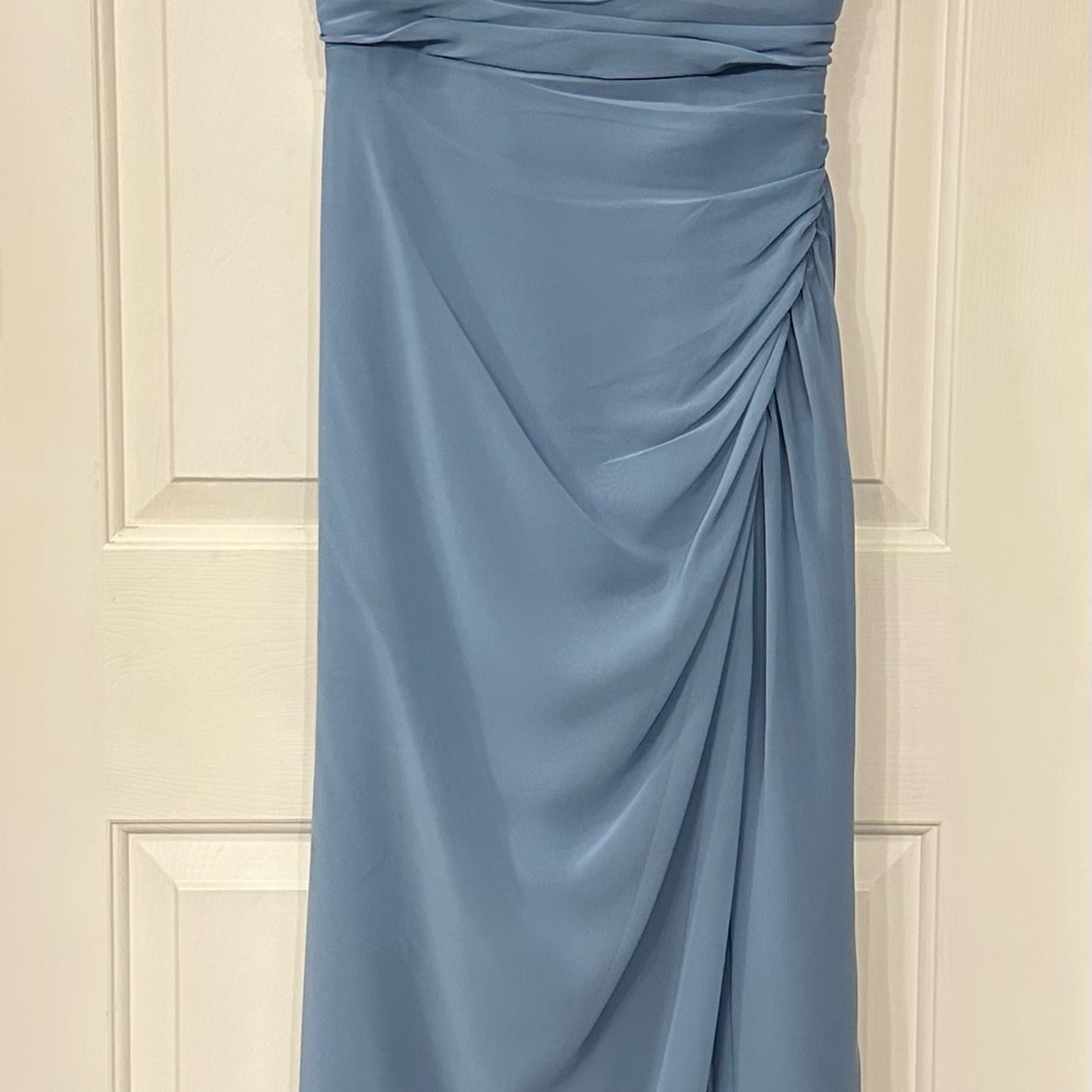 Azazie Light Blue Maxi Dress with Front Slit - Picture 2 of 4